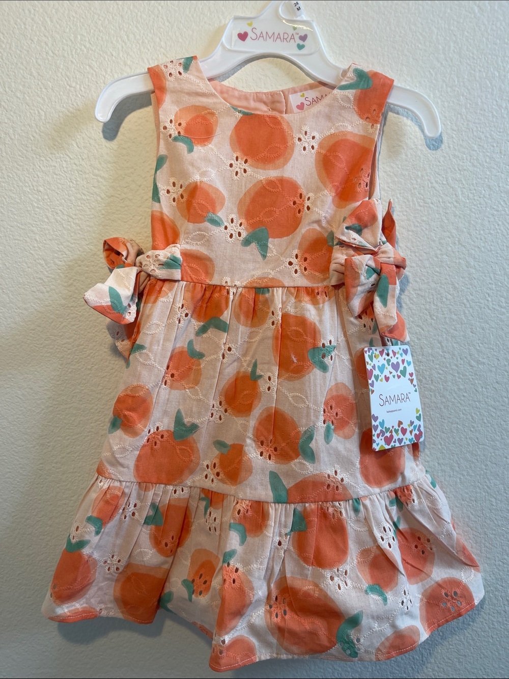 NWT Samara 🍑Peach-Print Sleeveless Girls' Summer Dress ~ Size 24M